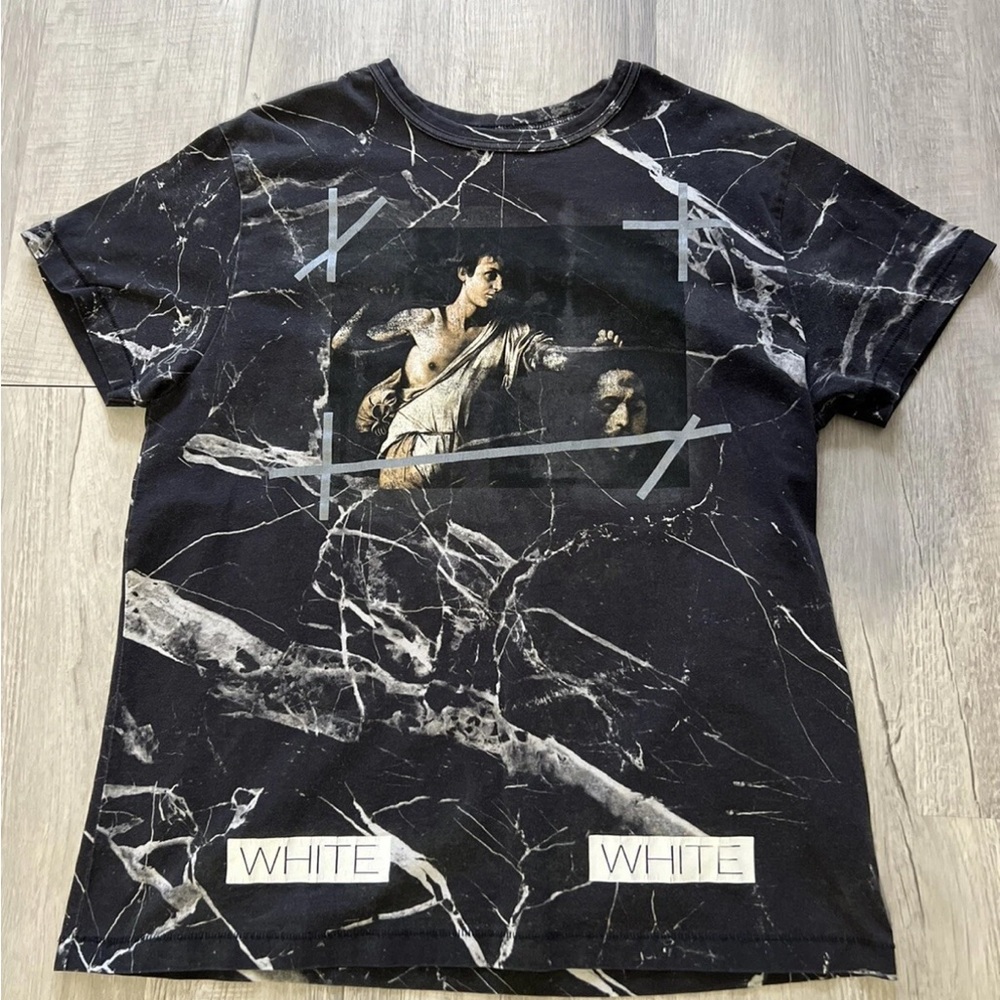 OFF-WHITE Caravaggio Marble Short Sleeve T-Shirt Black Mens